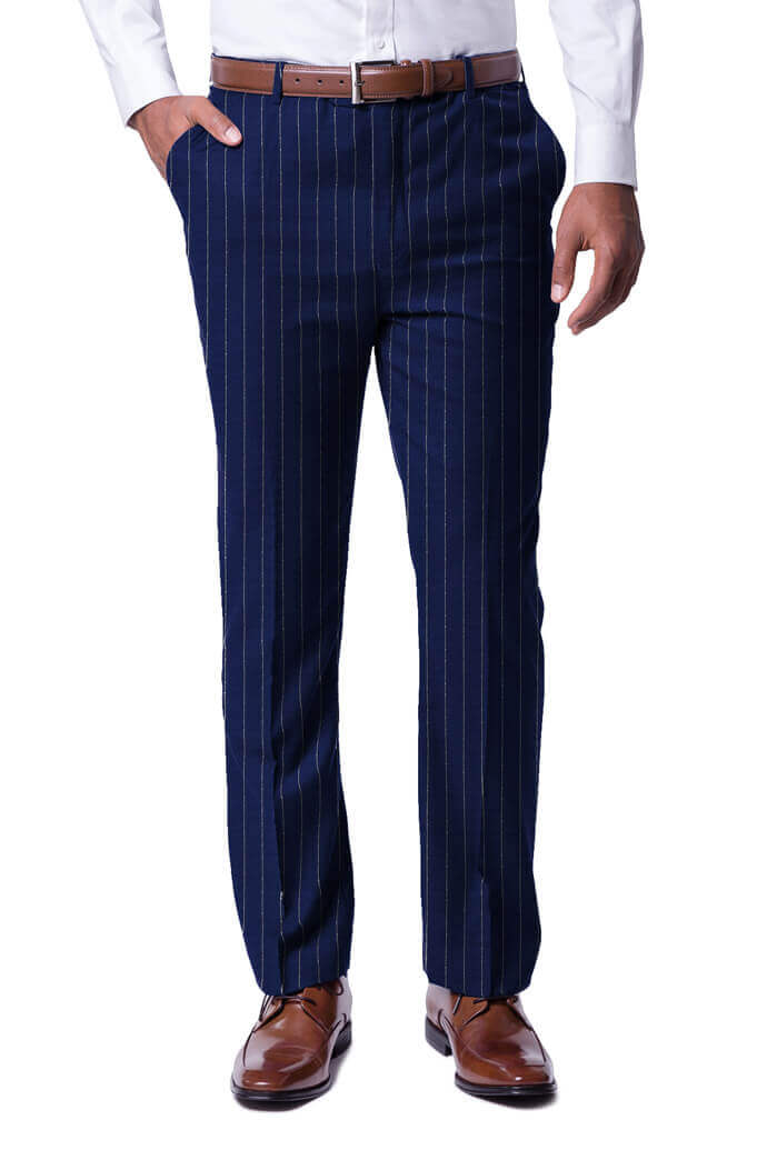 blue pinstripe dress pants Men's Royal Blue Pinstripe Blazer With White Pants Suit Party New Arrival Gray 36 Short main image 0